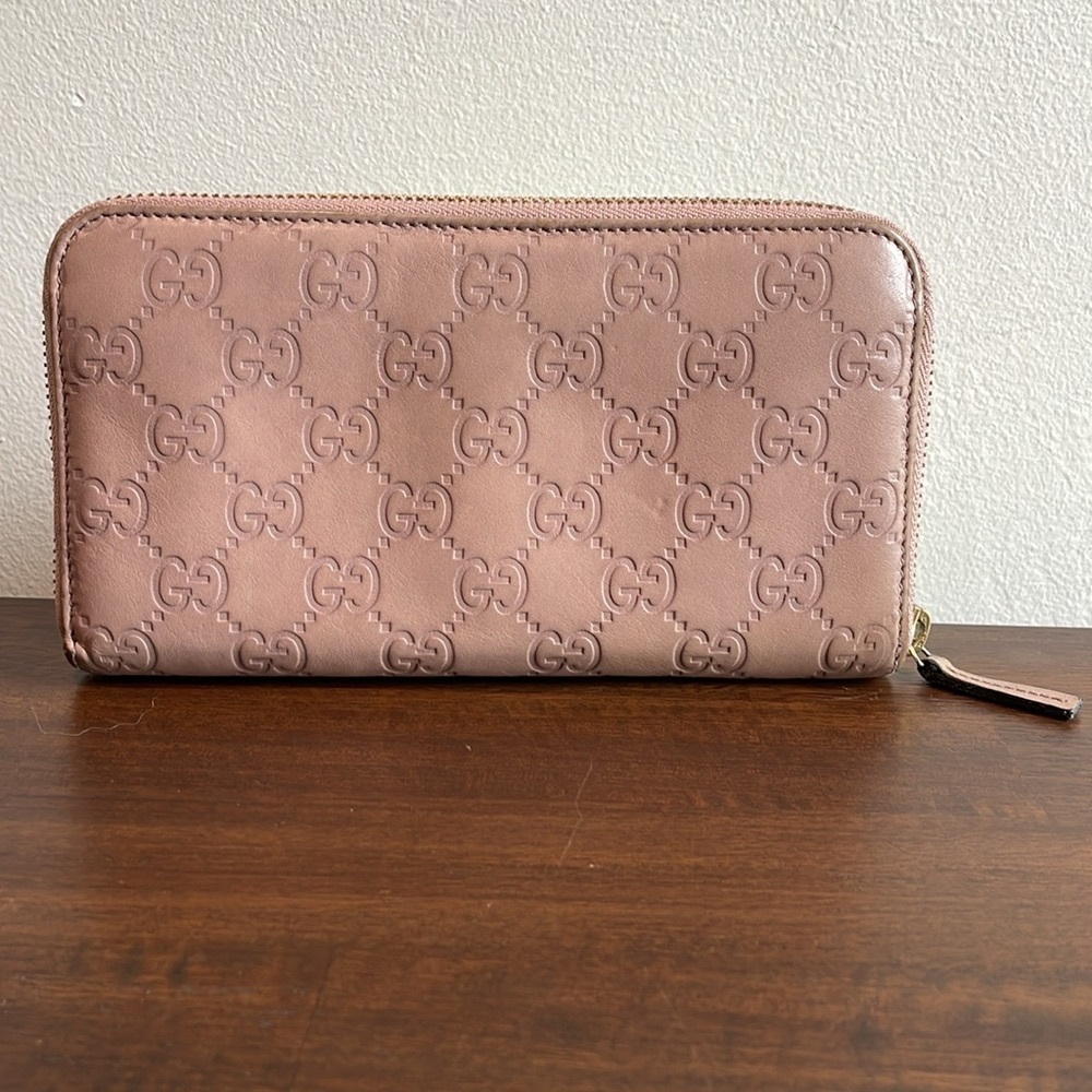 !!Great Condition!! GUCCI GG Guccissima Leather Zip Around Zippy Wallet - Pink